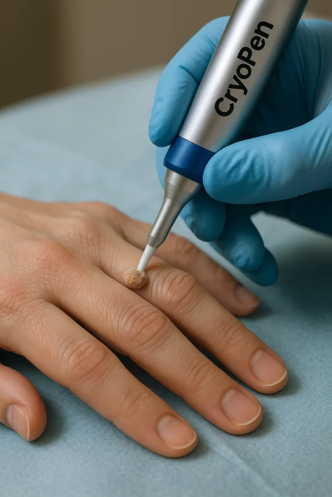 example of cryopen wart removal Derbyshire treatment on a persons finger
