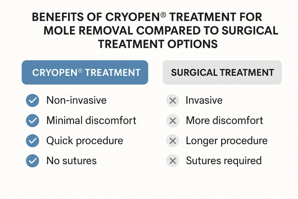 Table to show the benefits of getting moles removed Derbyshire from LA LIPO