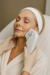 Woman receiving HIFU non surgical facelift treatment Derbyshire
