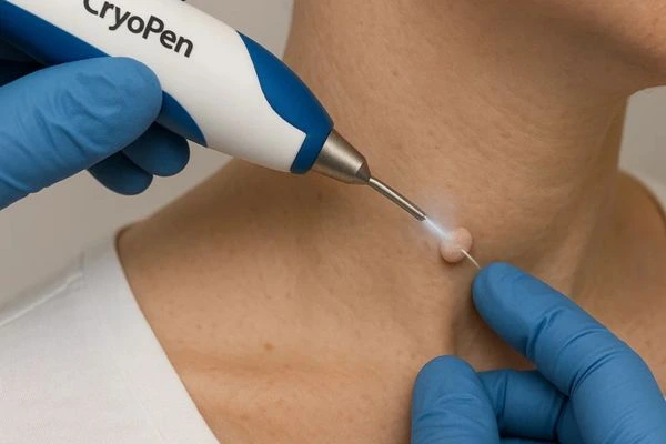 Person receiving cryotherapy Derbyshire for skin tag removal