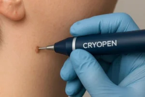 Person receiving skin tag removal Derbyshire