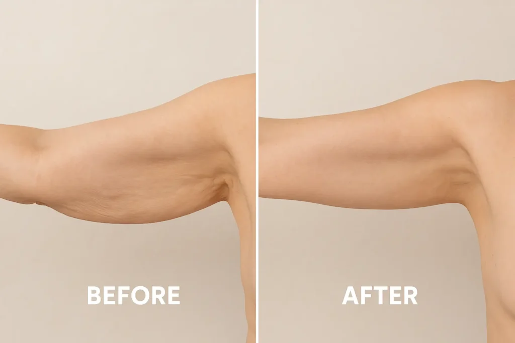 Picture of LA LIPO Derbyshire before and after results of skin tightening treatment on the upper arms.